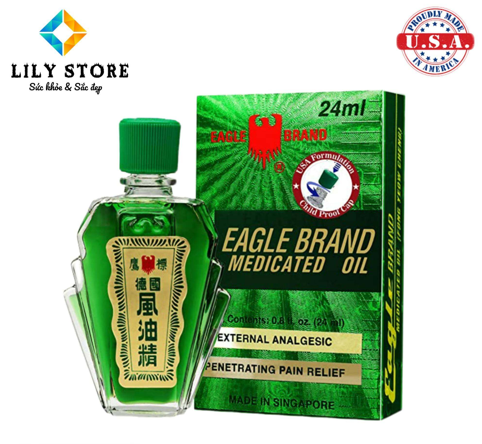 Dầu gió 2 nắp Mỹ Eagle Brand Medicated Oil (Con Ó) 24ml 2 nắp Xanh, Vàng, Trắng