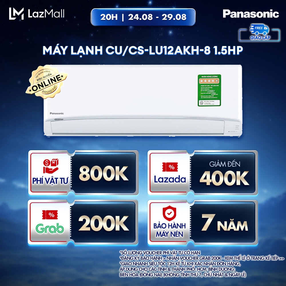 Máy lạnh/ điều hòa panasonic inverter cu/cs-lu12akh-8 - 1.5hp - một chiều - lọc sạch không khí nanoex - wifi