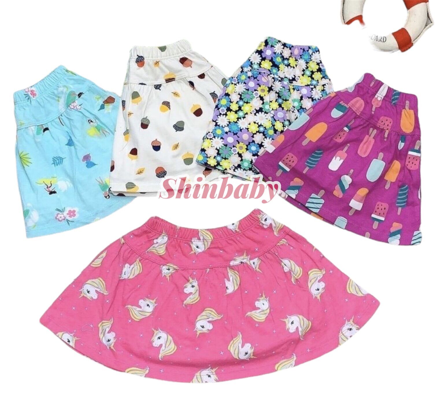 Set 2 chân váy cotton bé gái có quần đùi bên trong nhiều họa tiết dễ thương