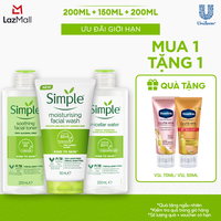 [VC 15% tối đa 70K đơn 399K] Combo Simple Tẩy trang Micellar 200ml + Sữa rửa mặt 150ml + Nước hoa hồng Toner 200ml cho da ẩm mịn đàn hồi [CHÍNH HÃNG ĐỘC QUYỀN]