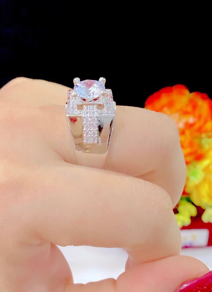 Nhẫn nam mạ bạch kim đính xoàn cực đẹp