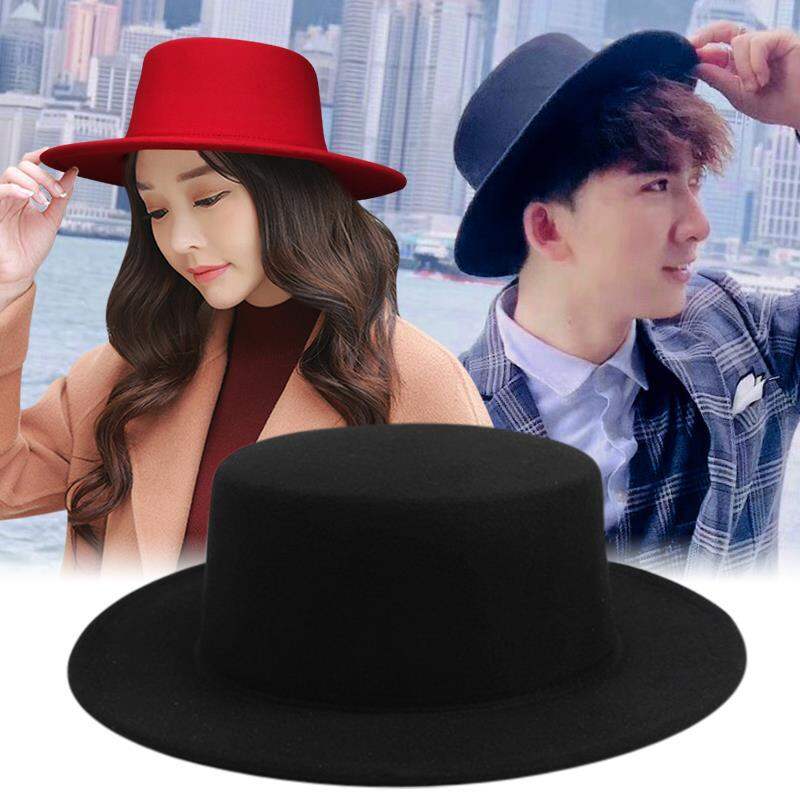 Mũ vành bằng cặp đôi gia đình mũ jazz kiểu anh cổ điển thu đông nam nữ mũ phớt vành rộng đỉnh bằng mũ nhảy đường phố che nắng nữ