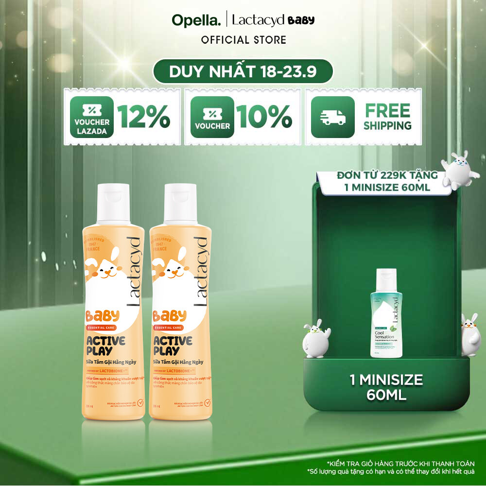 Bộ 2 chai Sữa Tắm Gội Trẻ Em Lactacyd Baby Active Play, Giúp Đề Kháng Da Và Bảo Vệ Bé Khỏi Vi Khuẩn 250ml/chai
