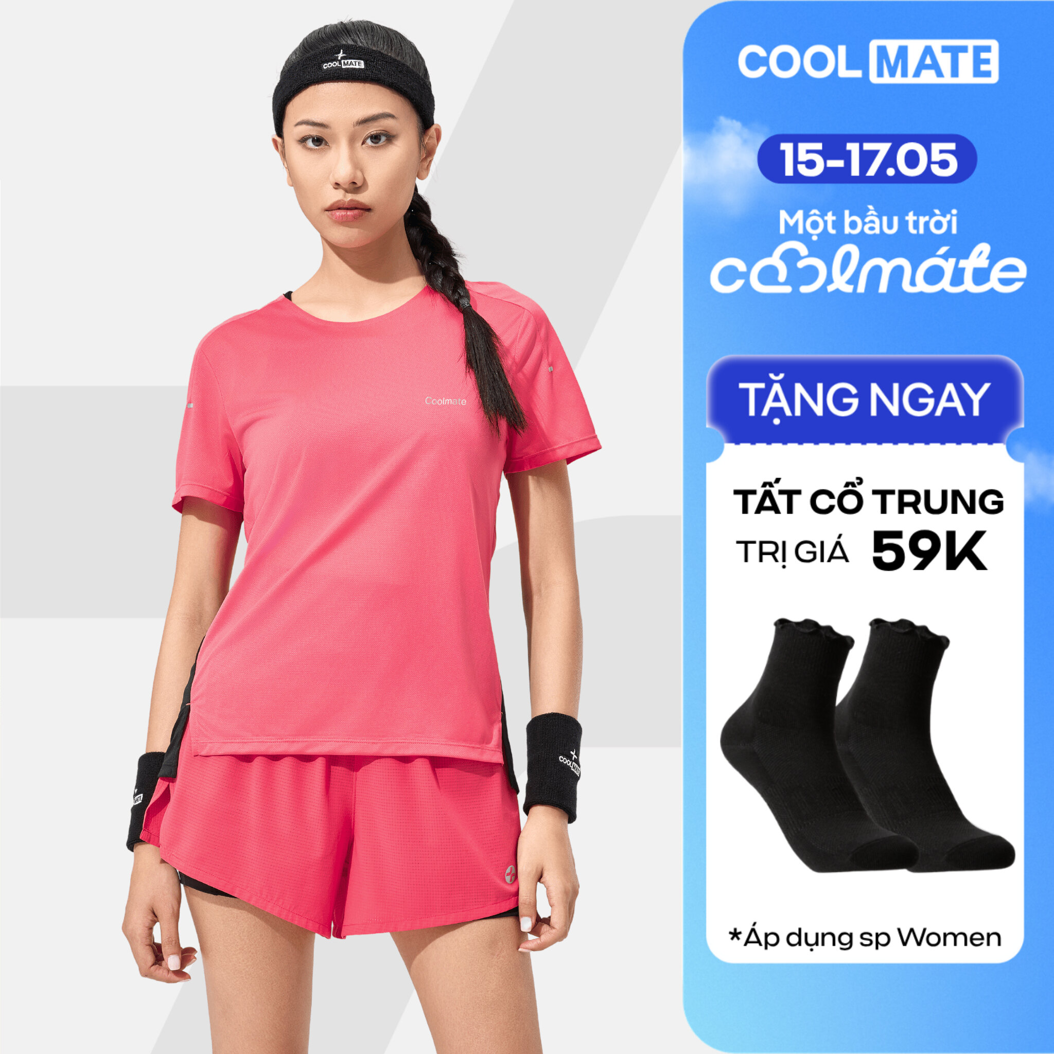 [TẶNG TẤT CỔ TRUNG]Set đồ thể thao nữ chạy bộ, Pickleball Áo Race Tee và quần Race Shorts 2 lớp thoáng mát, nhanh khô - Coolmate Women