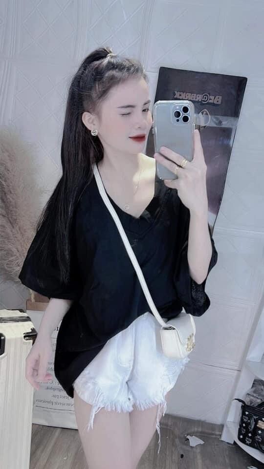 Áo thun phông giấy cổ tim mỏng nhẹ chuẩn ảnh