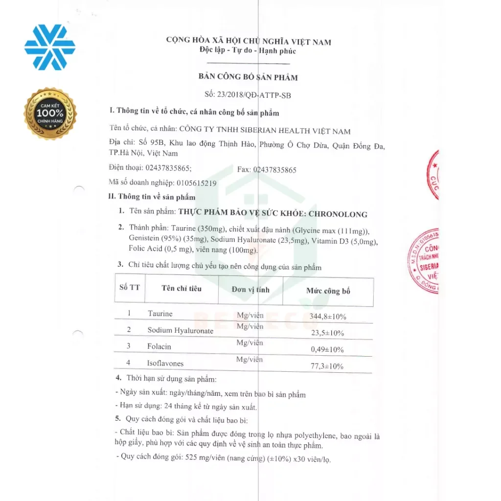 Thực phẩm bảo vệ sức khỏe Chronolong - (Nội Tiết Tố, Nám Da ,Chống Lão Hóa)
