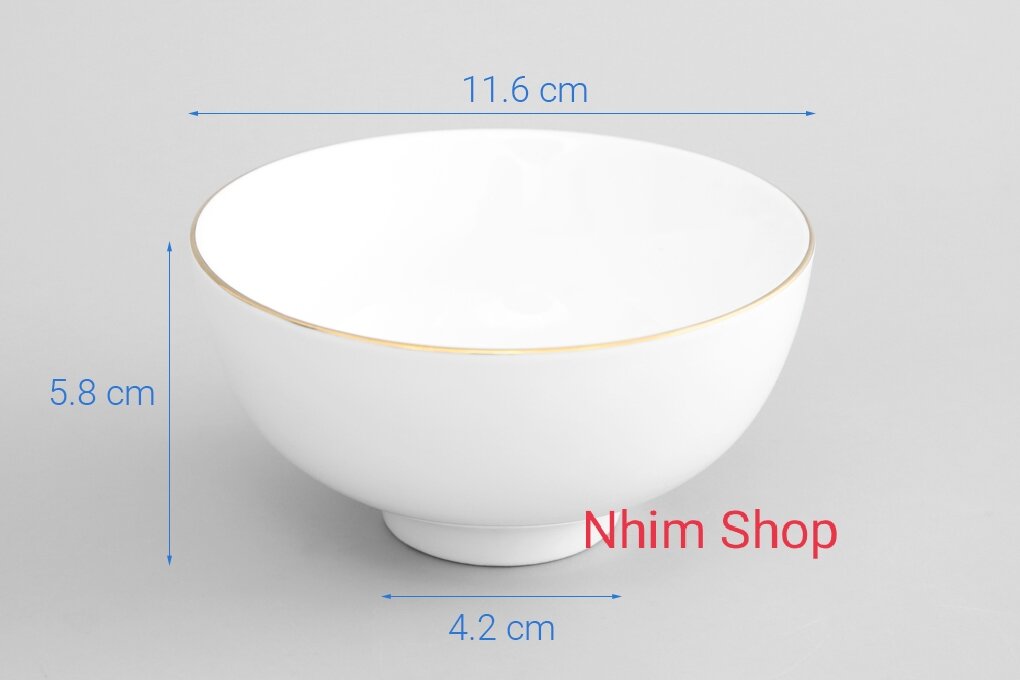 Combo 05 Chén cơm, bát cơm Minh Châu chỉ vàng gốm sứ trắng cao cấp, sang trọng