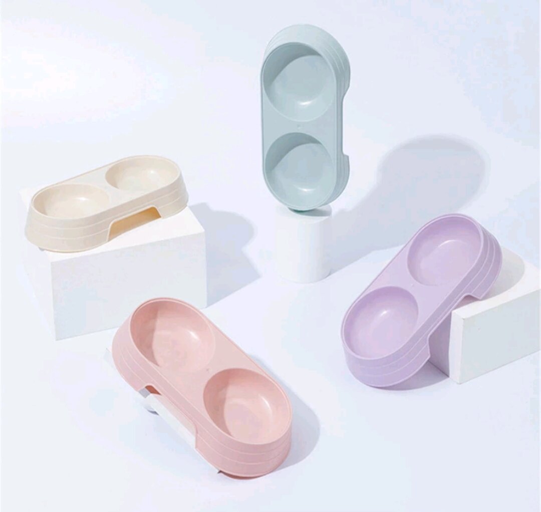 Bát đựng thức ăn nước uống cho chó mèo( Bát ăn đôi- màu sắc giao ngẫu nhiên)
