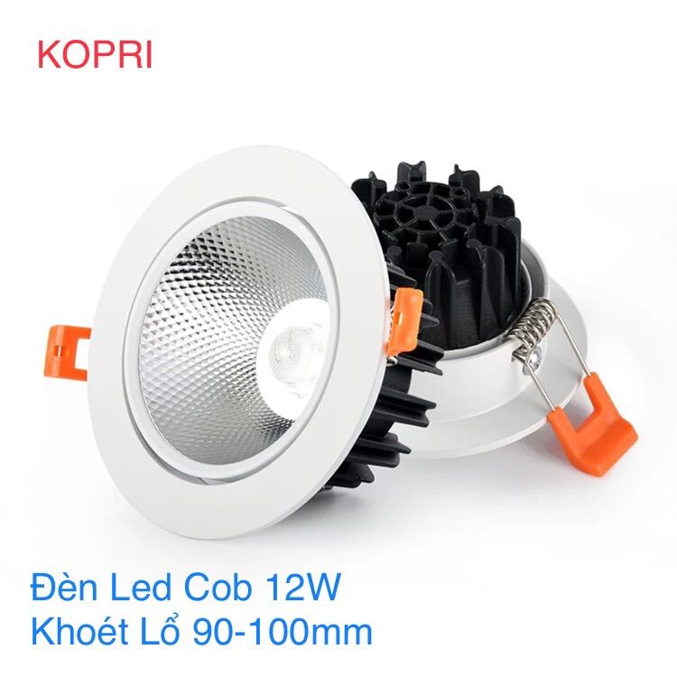Downlight cob 12w. đèn led âm trần cob 12w khoét lổ phi 90mm ánh sáng 4000k/3000k/6500k. chip led epistar bảo hành 12 tháng.