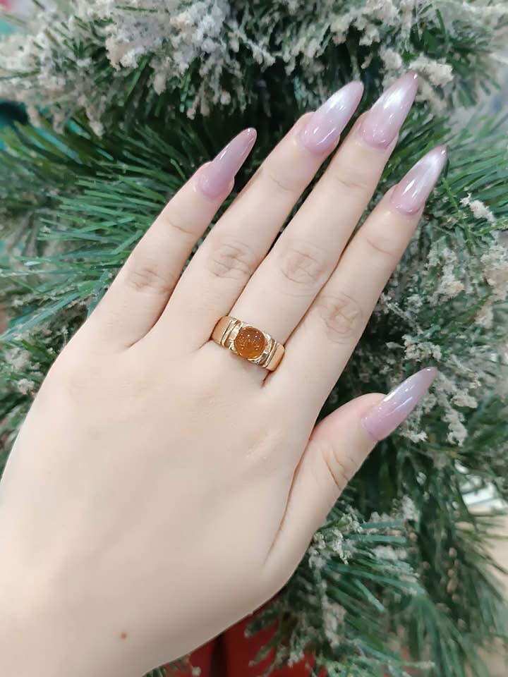 Nhẫn Hổ Phách Baltic Màu Cognac Vàng 14K (V0070)