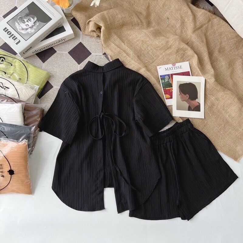 (SHOP TÁO ĐỎ BIGSIZE 50kg đến 90kg) set áo sơ mi hở lưng + quần short