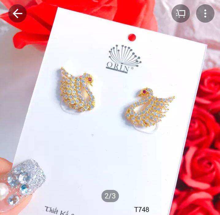 Bông tai, khuyên tai thiên nga đính đá cao cấp Orin T748