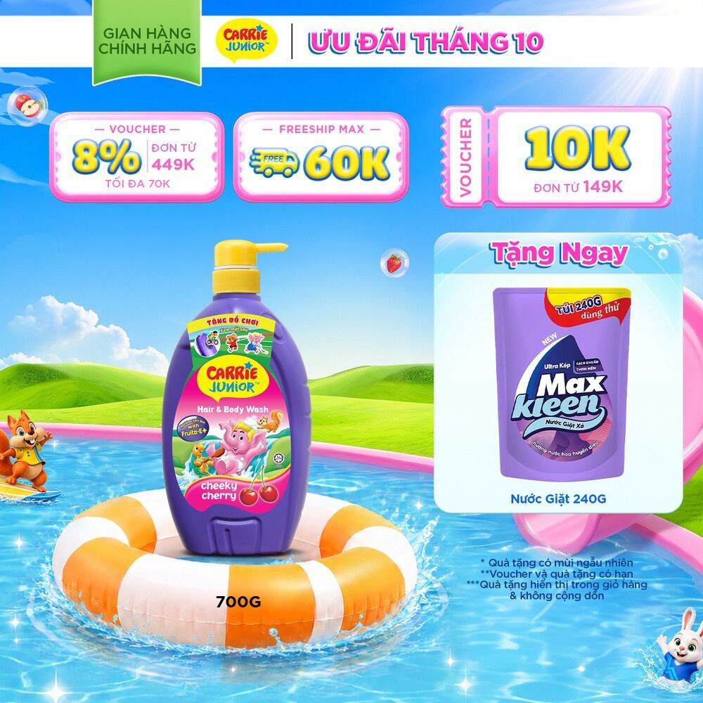 Sữa Tắm Gội cho bé Carrie Junior chiết xuất trái cây thiên nhiên Hương Cherry 700g