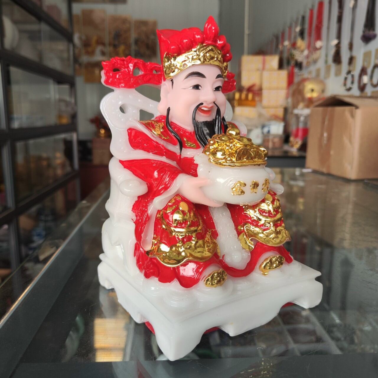Tượng Thần Tiền Đá Đúc Cao 20cm Màu Đỏ