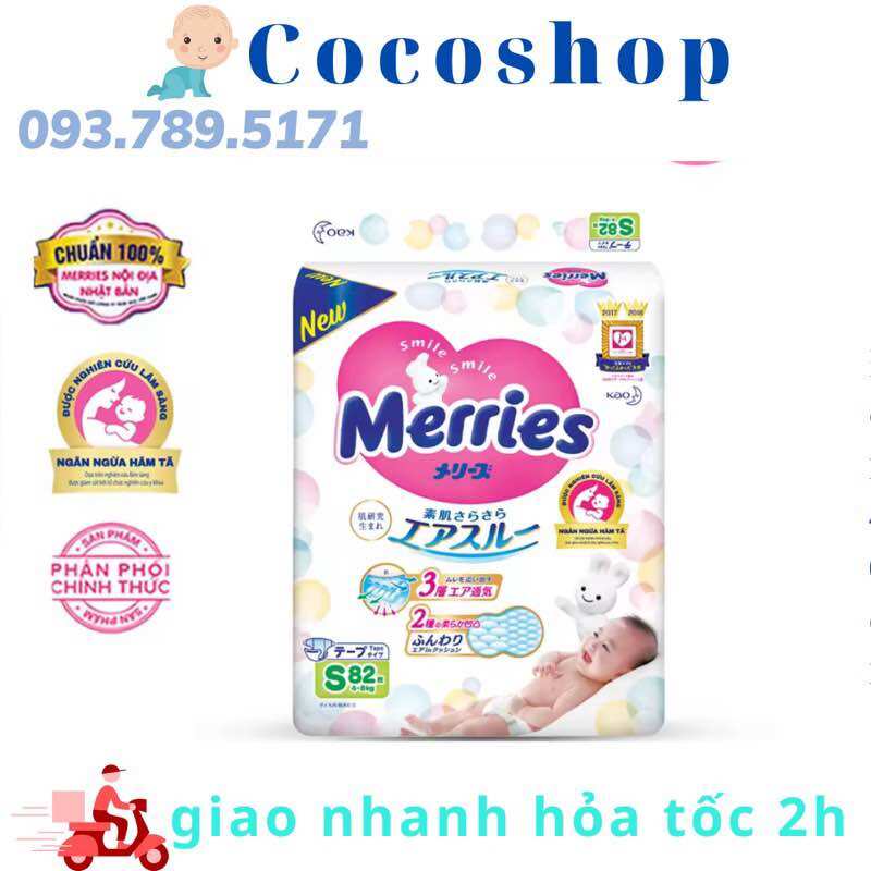 Tã dán merries cho bé size s82+ 6/ m64+ 4 miếng