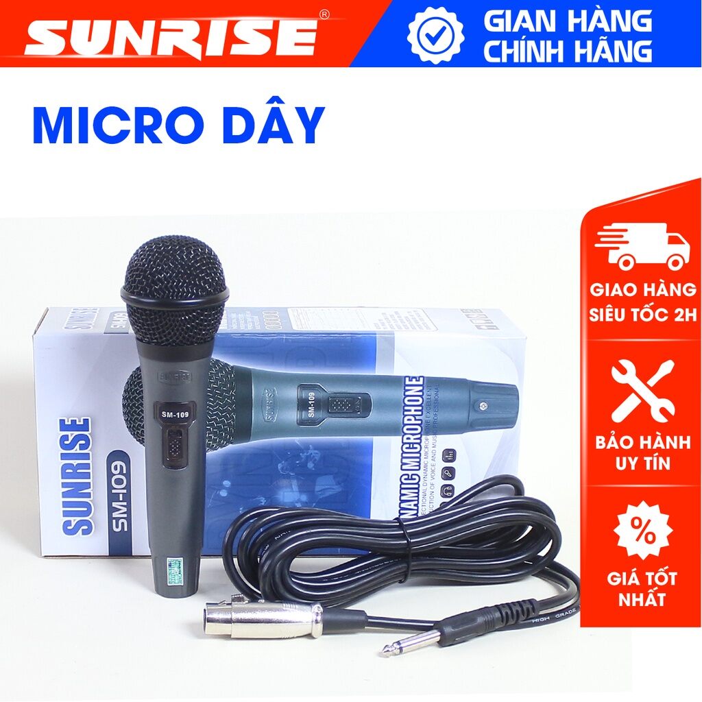 Micro có dây sunrise sm-109 hát nhẹ, bắt giọng hay, mic kèm dây zin dài 5m, chất lượng nhôm bền bỉ - sunrise sm 109