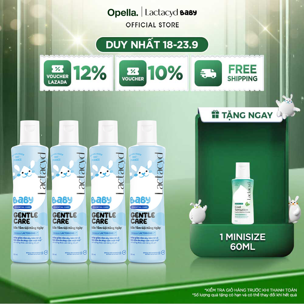 Bộ 4 Sữa Tắm Gội Trẻ Em Lactacyd Baby Gentle Care Bảo Vệ Dịu Nhẹ Cho Làn Da Nhạy Cảm 250ml/chai