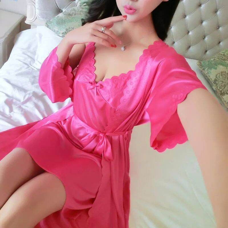 [HCM]Váy ngủ kèm áo choàng thun lụa cao cấp (đen)