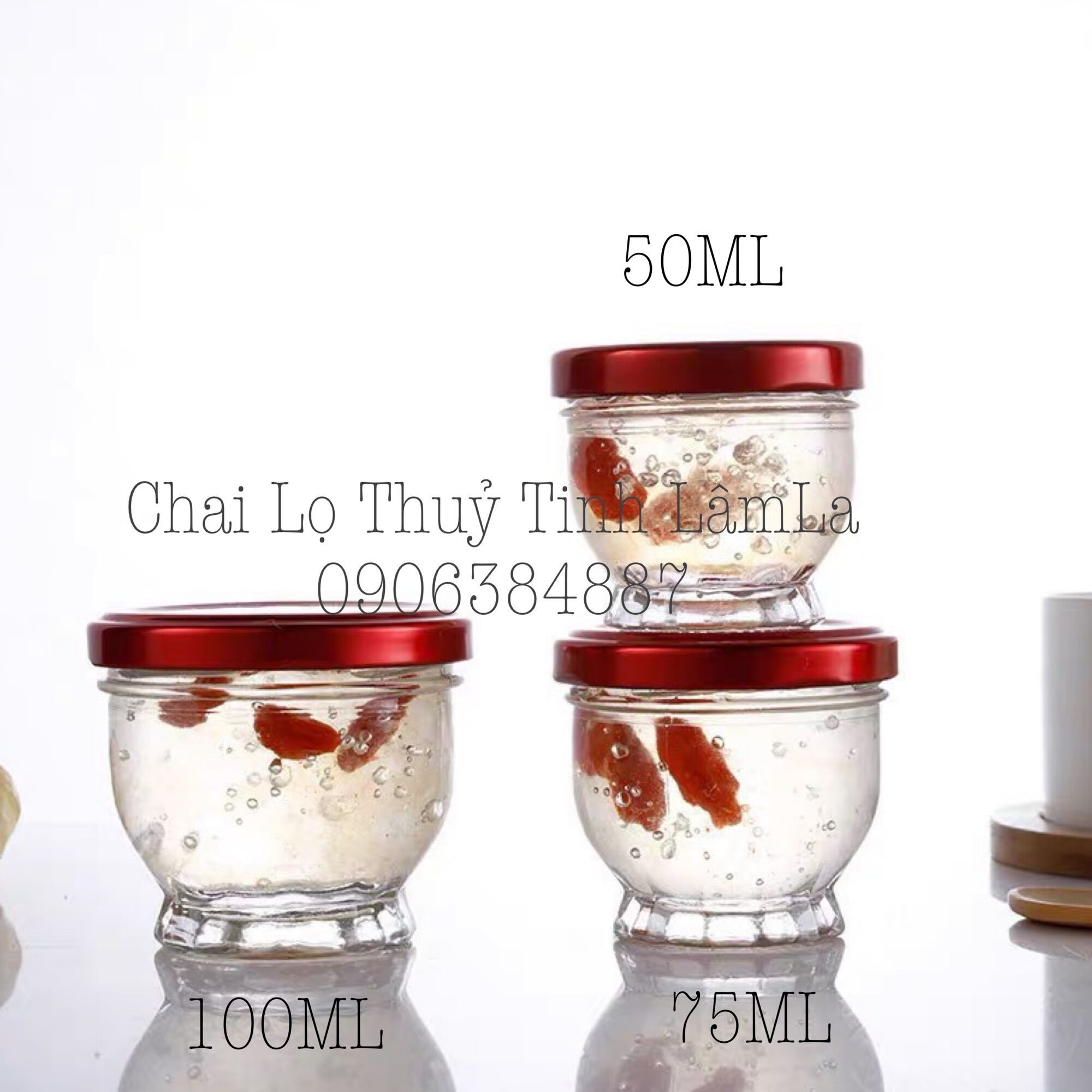 Hũ thuỷ tinh đài sen nắp thiếc 50ml 75ml 100ml