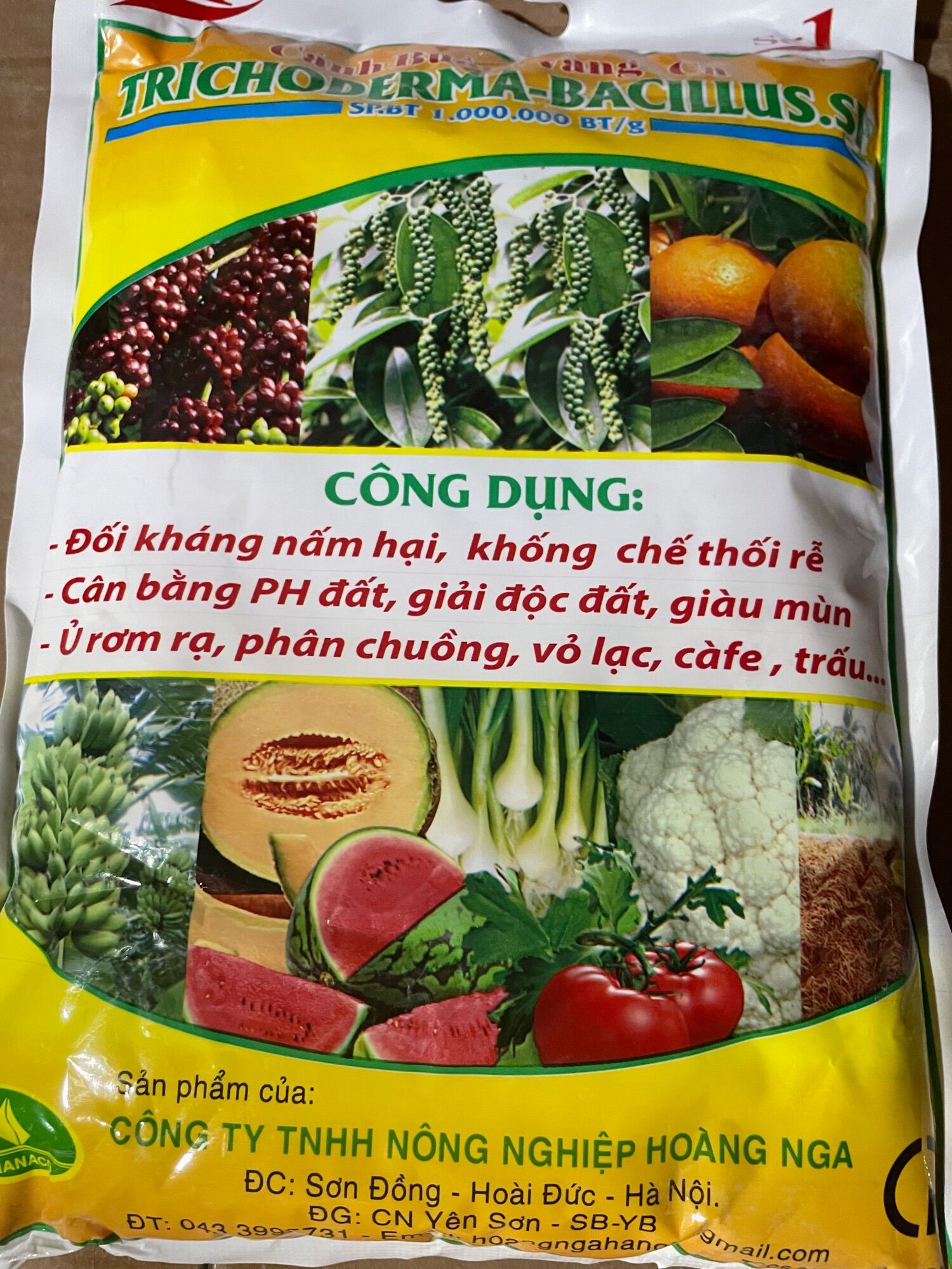 Trichoderma bacillus gói 1kg ;nấm đối kháng, chế phẩm vi sinh ủ rác hữu cơ thành phân bón hữu cơ; diệt nấm hại; ngừa thối rễ, vàng lá