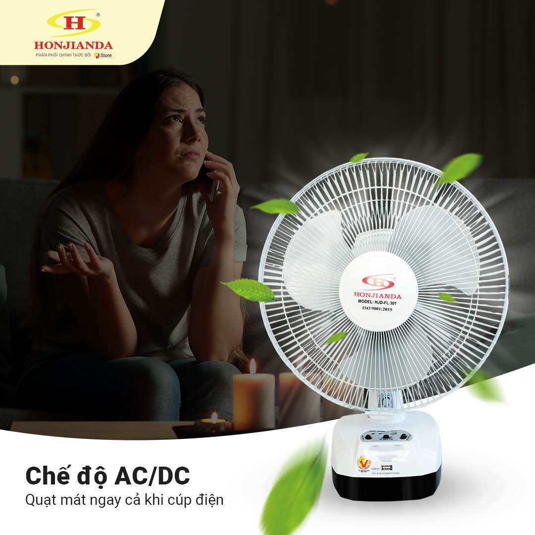 Quạt tích điện Honjianda HJD 301 ( loại 2 bình )
