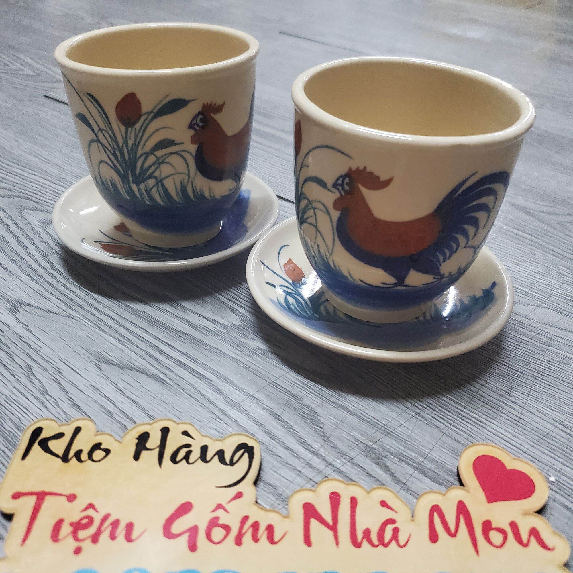 COMBO LY VÀ DĨA LÓT CON GÀ CAO CẤP 100% THỦ CÔNG (dung tích 300ml)