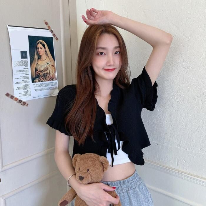 [HCM]ÁO BÈO CỘT DÂY TAY NGẮN CROPTOP