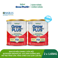 [BAO BÌ MỚI] Combo 2 sữa bột Nutifood GrowPLUS+ Suy Dinh Dưỡng (Đỏ) 1+  - Hỗ trợ tăng cân, tăng chiều cao (Lon 1,65 Kg)
