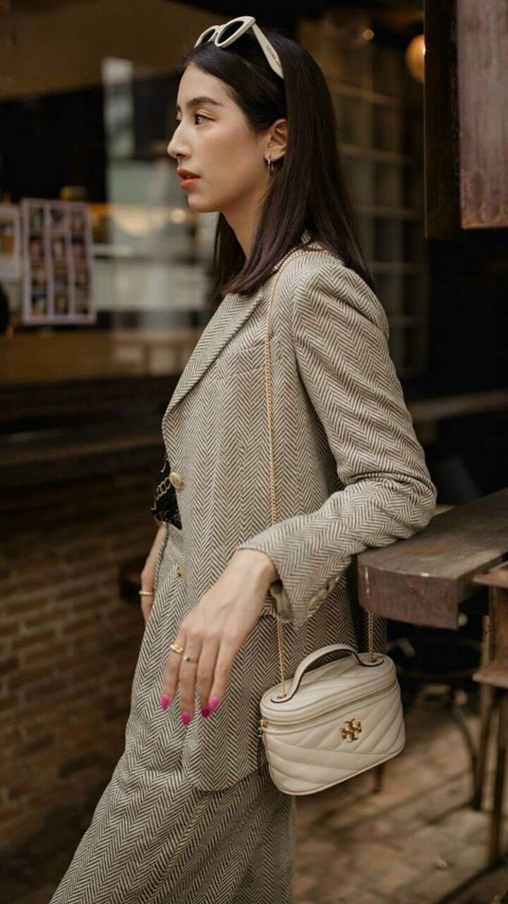 Túi Burch Kira Chevron Mini Vanity hộp mềm mịn
