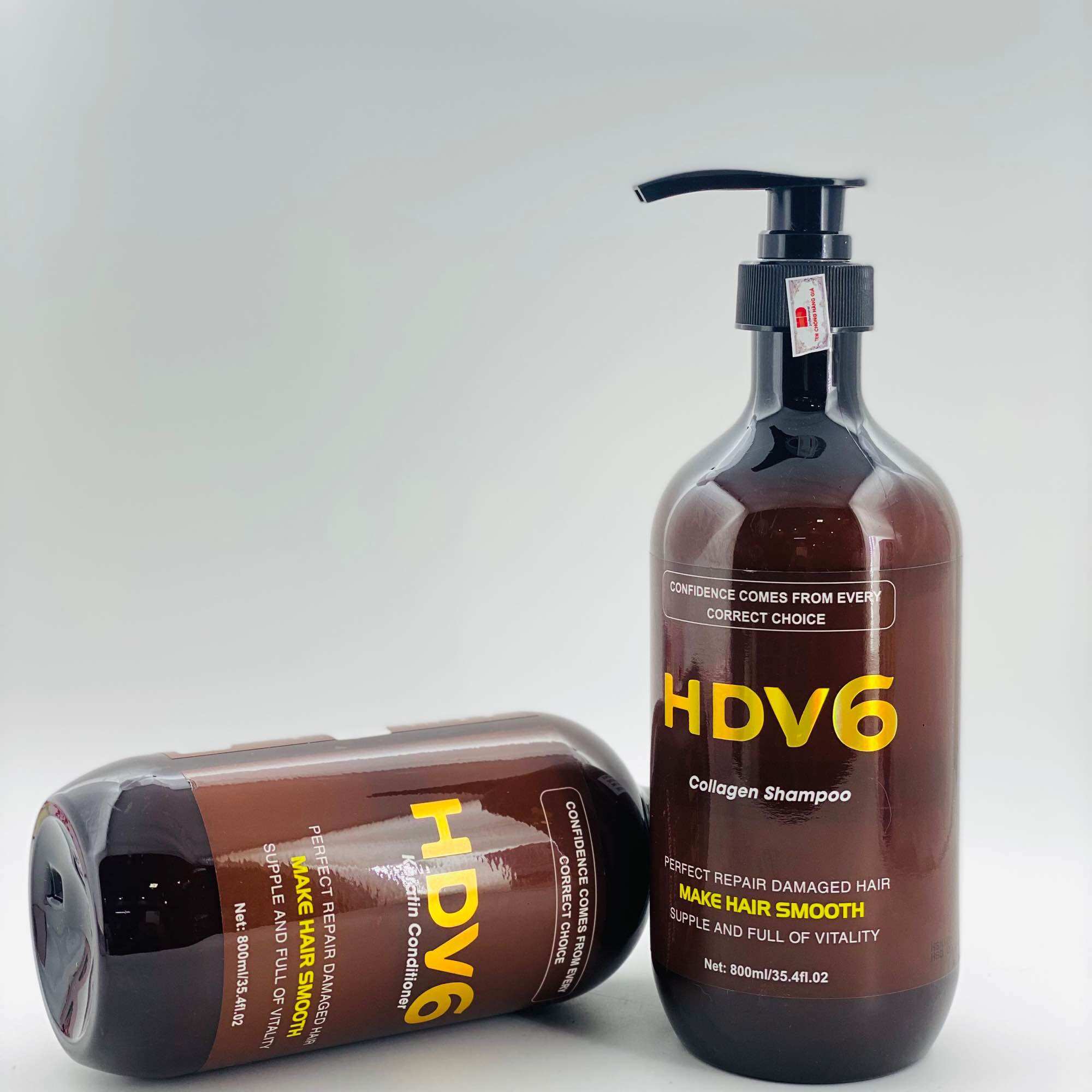 Cặp dầu gội xả phục hồi mềm mượt tóc hdv6 collagen 800ml x2