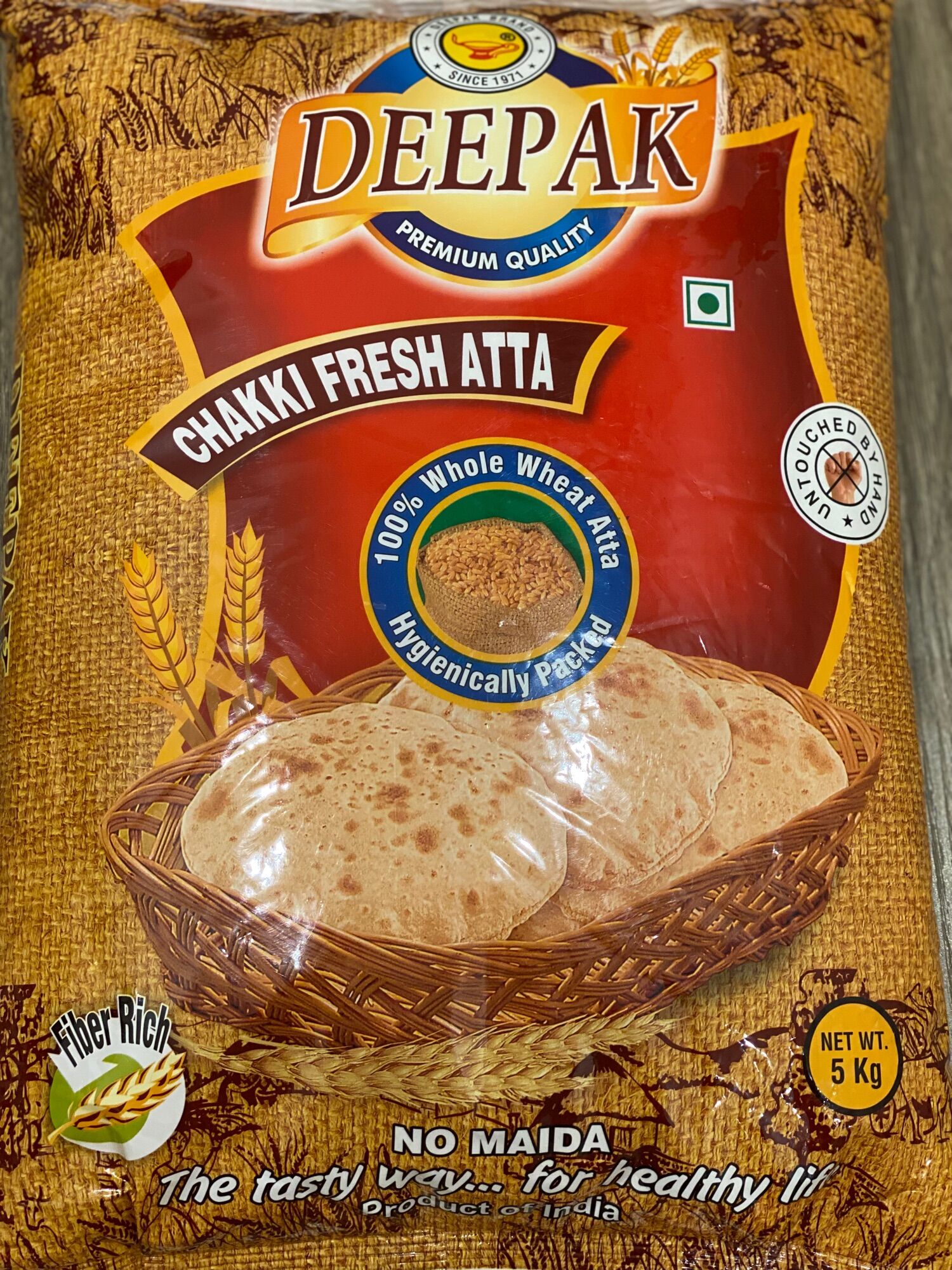 Deepak chakki fresh atta 5kg. Bột mì nguyên cám Ấn Độ