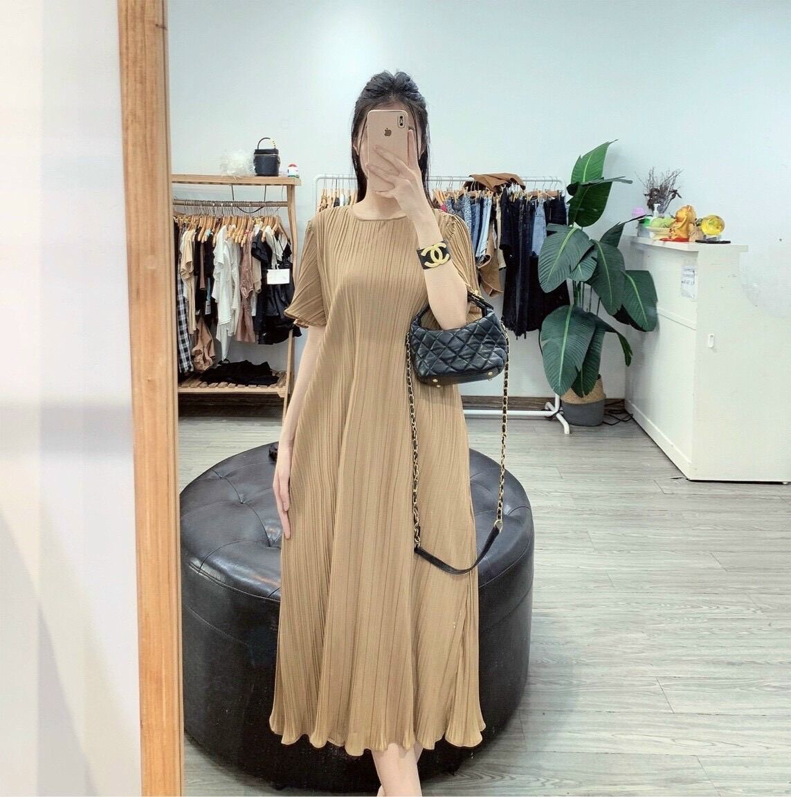 Đầm bầu voan dập ly cao cấp thời trang