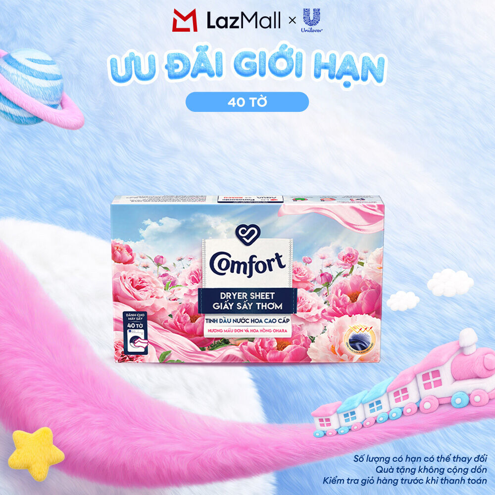 Giấy Thơm Comfort Hương Mẫu Đơn Và Hoa Hồng Ohara 40 tờ, Dành Cho Máy Sấy Quần Áo, Tủ Quần Áo