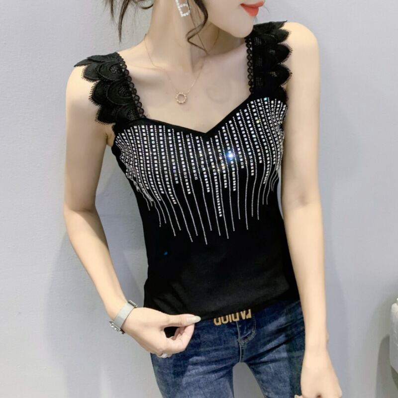 Áo mặc ngoài mặc phối trong cho nữ hai dây áo mặc trong tôn dáng đính đá mẫu mới mùa hè áo không tay thiết kế thiểu số