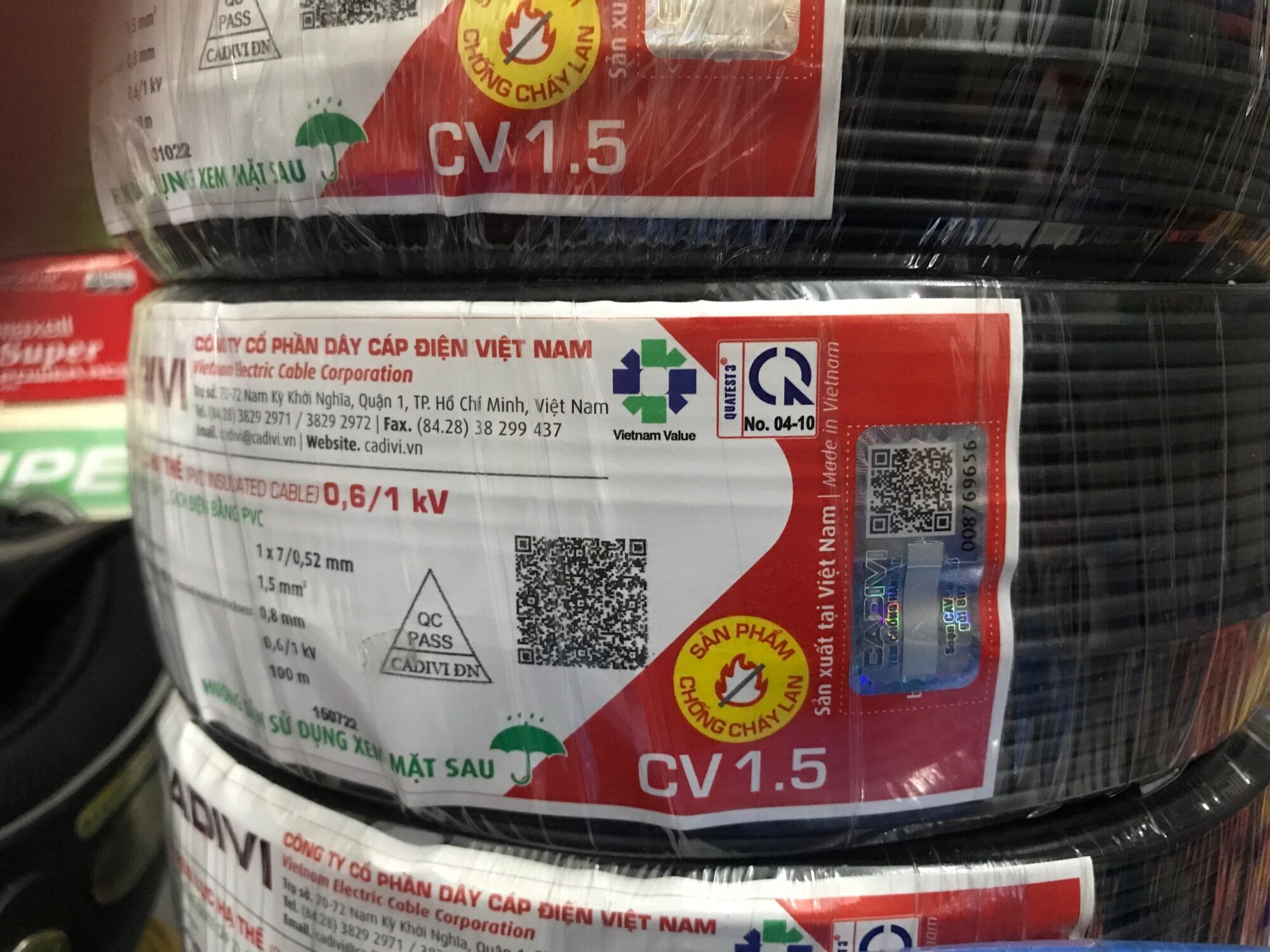 Dây điện Cadivi CV1.5 đơn 7 sợi (cuộn 100 mét)