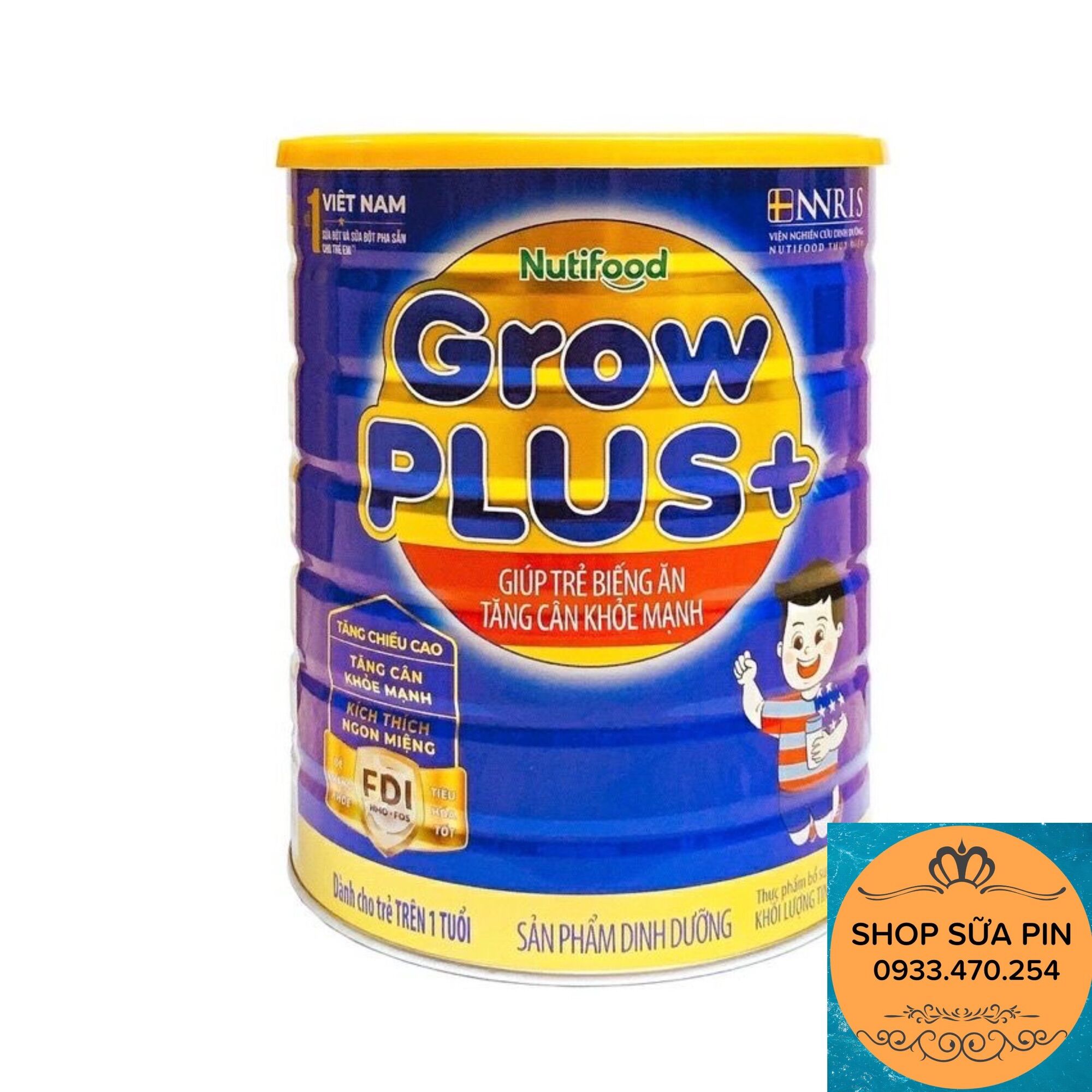 Sữa bột Nuti GrowPlus+ xanh tăng cân lon 1,5kg (dành cho trẻ từ 1 tuổi trở lên)
