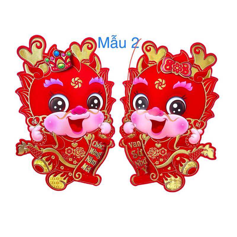 Bộ hình dán nổi hình hai chú rồng song long trang trí tết năm giáp thìn 2024 trang trí tết chữ việt