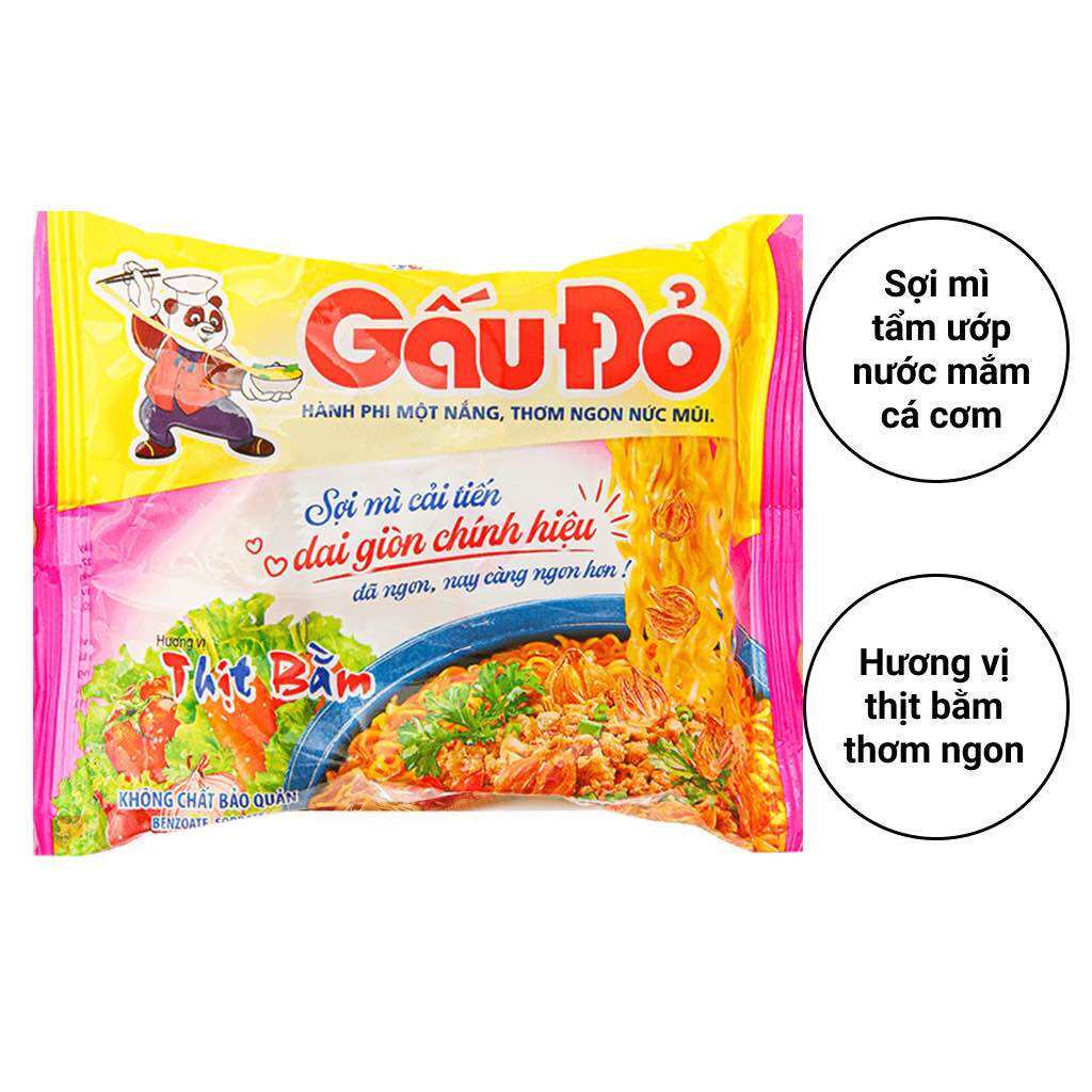 Thùng 30 gói mì Gấu Đỏ thịt bằm 63g