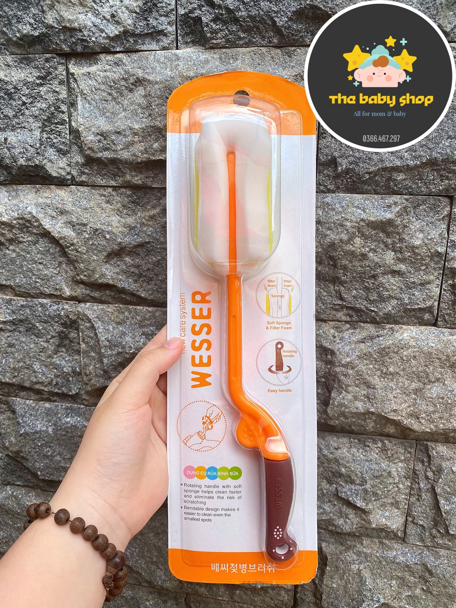 Cọ rửa bình sữa wesser có tay xoay 360 độ