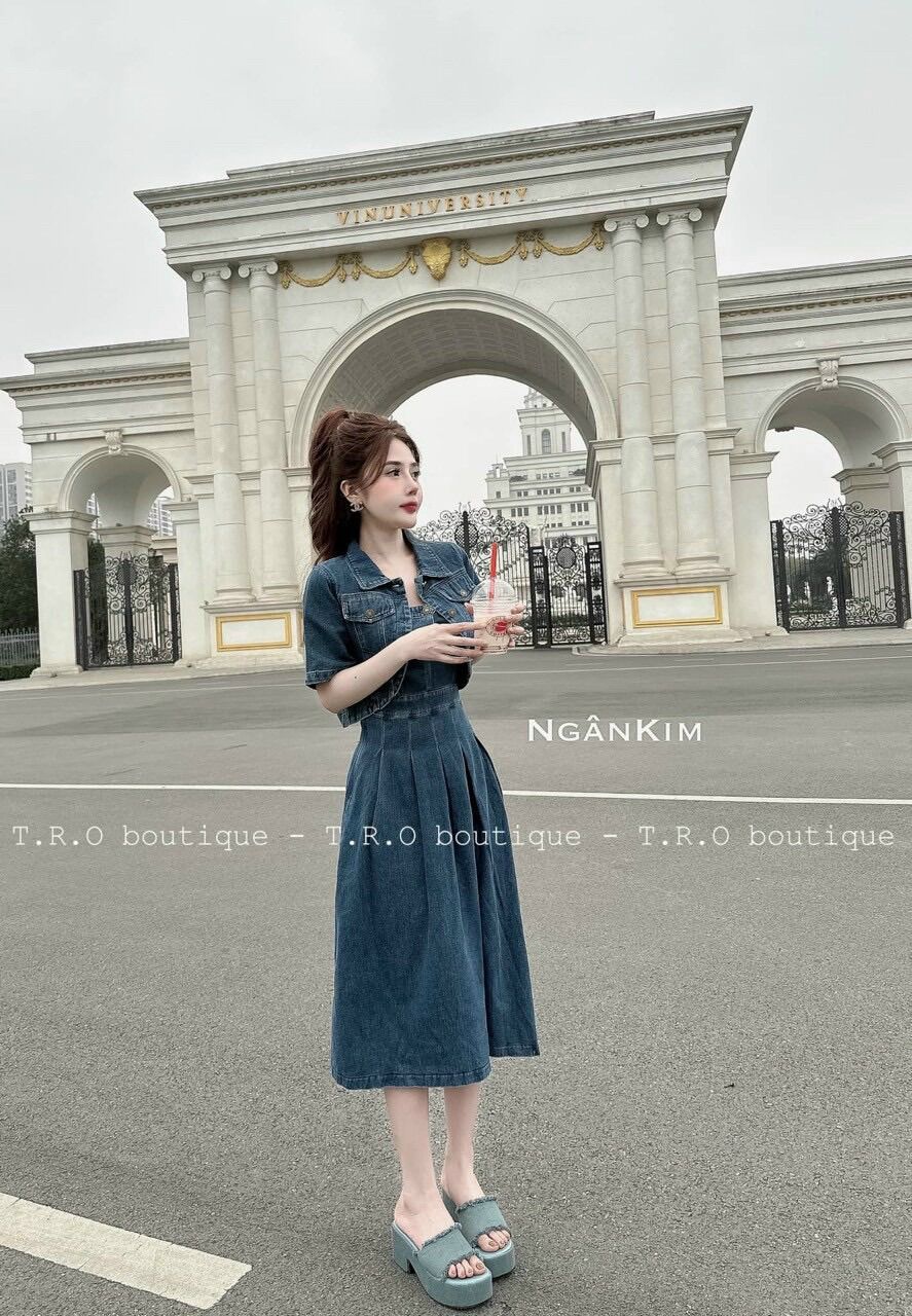 (SHOP BIGSIZE NỮ 50KG ĐẾN 90KG)  set đầm 2 dây jean