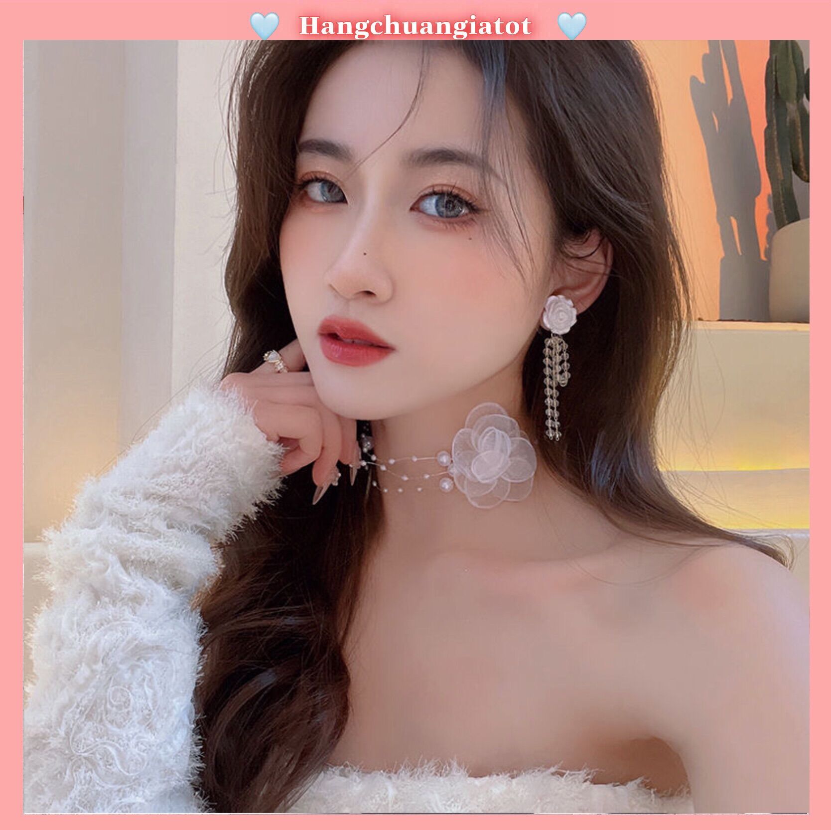 Vòng Cổ Choker đính hoa voan xinh xắn thời trang