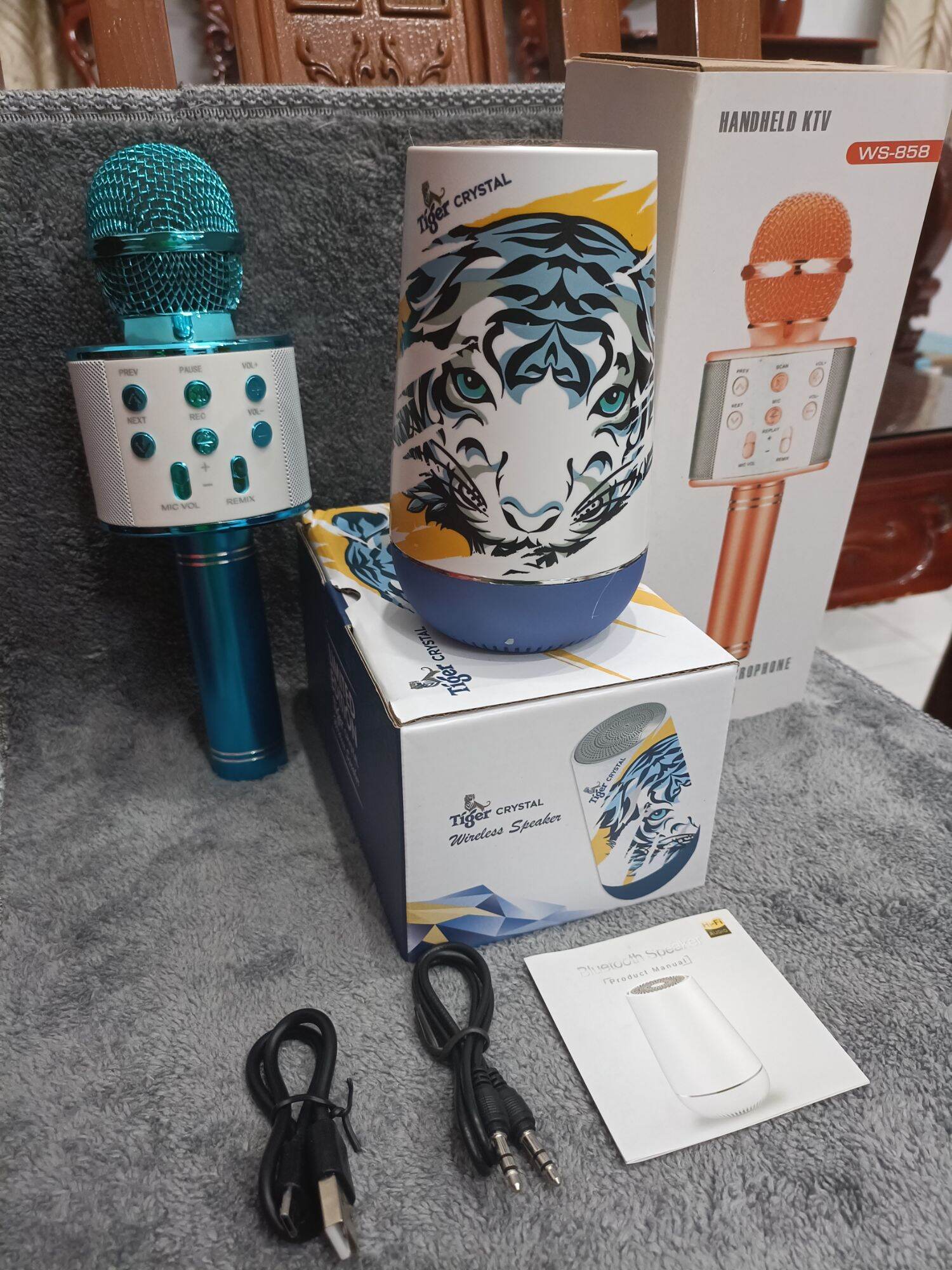combo loa tiger kèm mic karaoke bluetooth