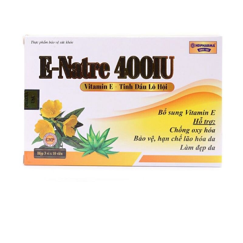 Vitamin e 400 tinh dầu hoa anh thảo , e-natre 400iu bổ sung vitamin e ,giúp làm sáng da ,giảm oxy hóa - hộp 30 viên