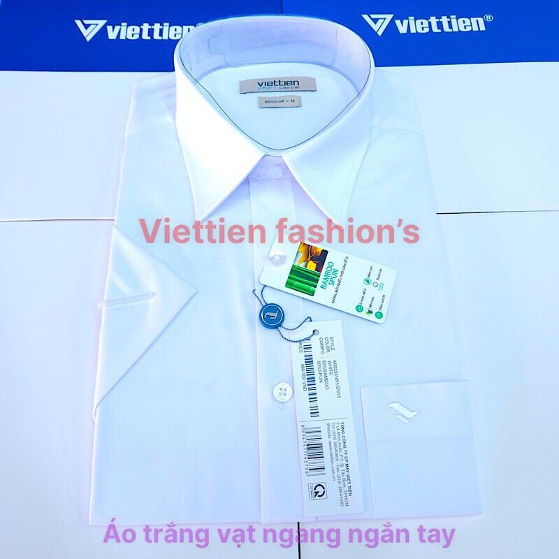 Áo sơ mi việt tiến trắng trơn tay ngắn vạt ngang