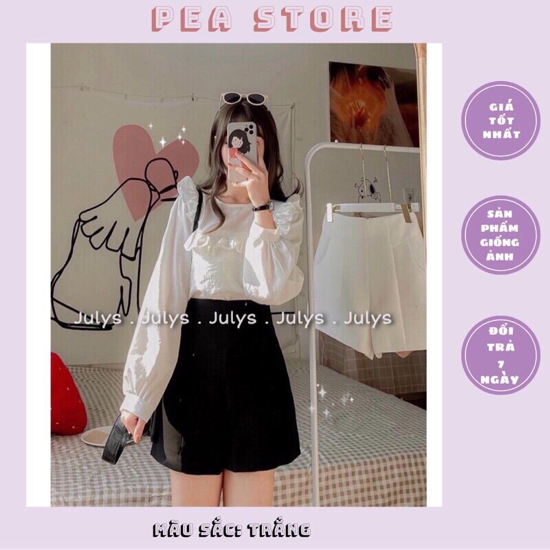Áo sơ mi kiểu bèo viền chỉ nổi