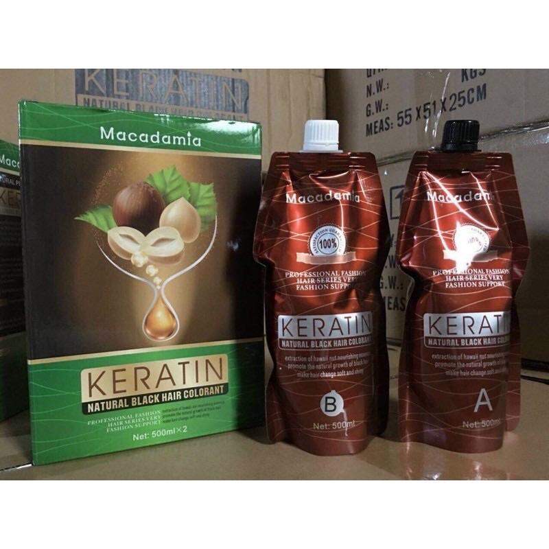 nhuộm đen keratin phủ bạc 1000ml, 100% không bán da đầu không lem không trôi màu, nhuộm đơn giản dễ sử dụng