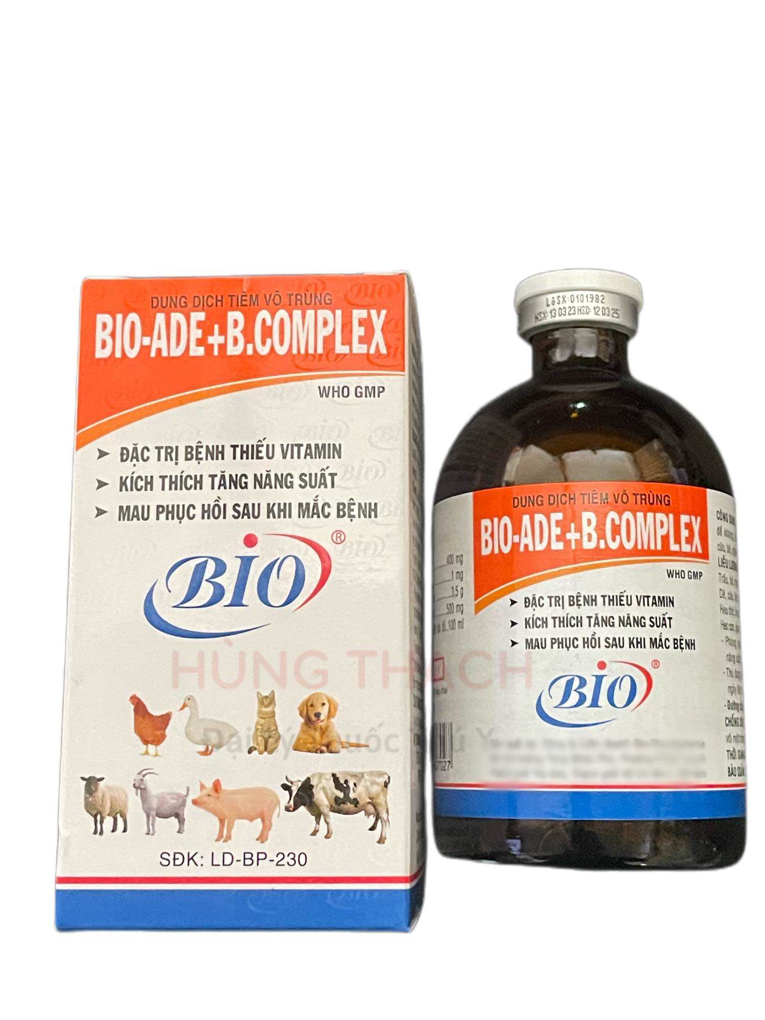 Bio ADE BCOMPLEX 100ml [HSD 2025] đặc trị bệnh thiếu vitamin, kích thích tăng năng suất, mau hồi phục sau mắc bệnh, kích thích thèm ăn, chậm lớn cho vật nuôi gia súc, gia cầm, chó và mèo