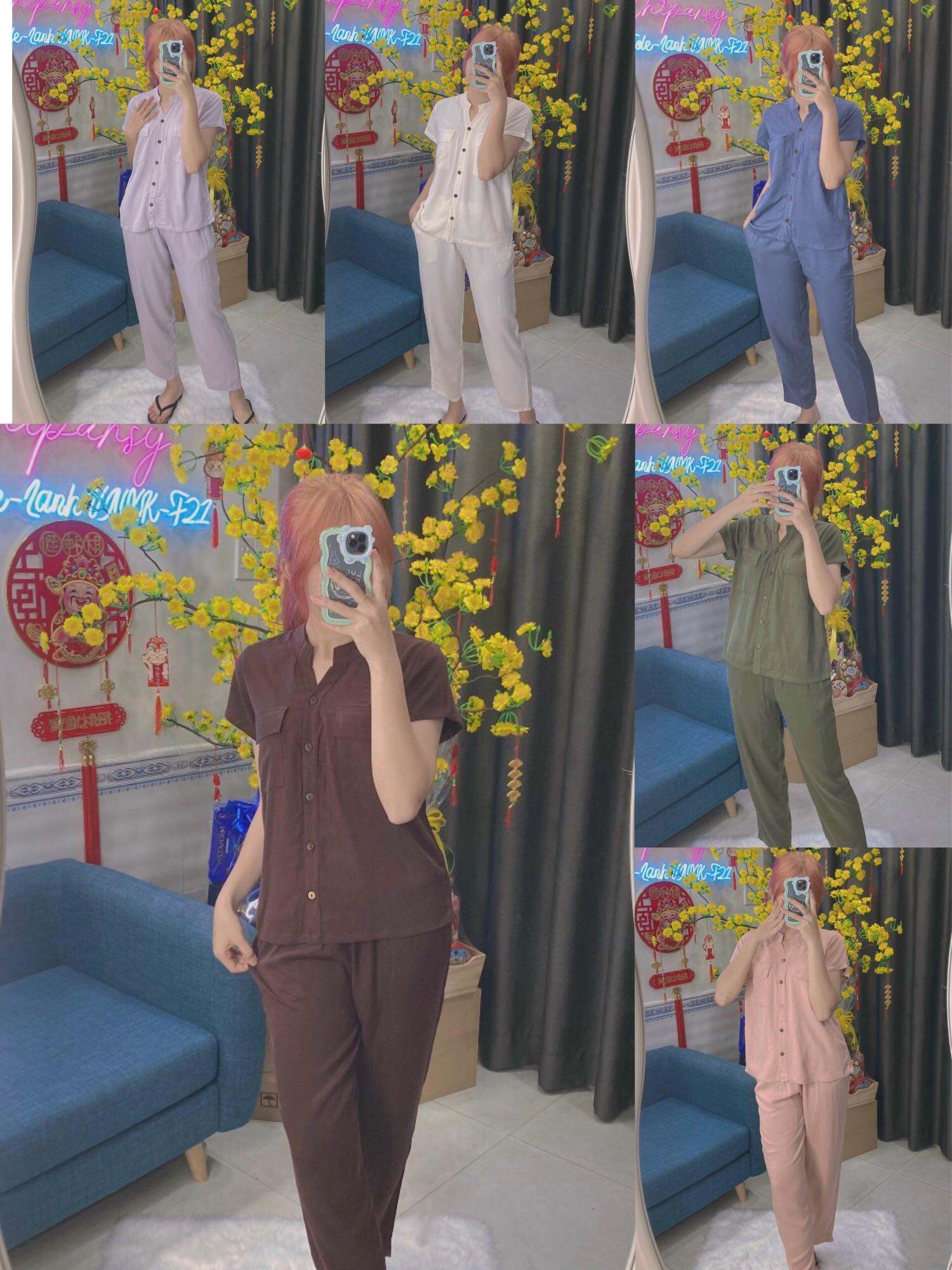 Đồ bộ tole lanh 2 túi nắp mặc nhà đi chơi tone lanh B08 ChiPansy F21 VNXK vải cao cấp thoáng mát