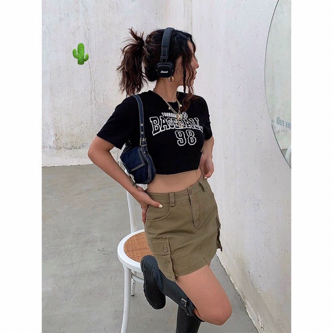 Áo croptop chữ in BaseBal 98