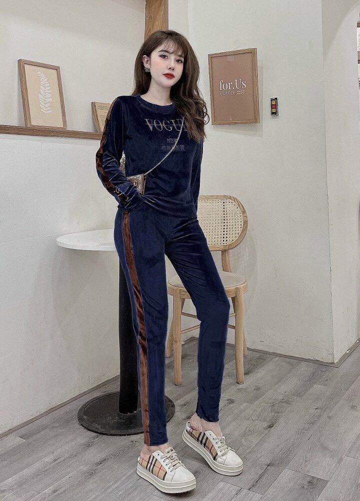 Sét đồ bộ nữ nhung nhập thêu chữ cao cấp